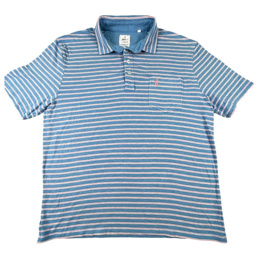 Johnnie-O Polo Shirt Mens L Blue Hangin Out Striped Cotton Modal Jersey Pocket